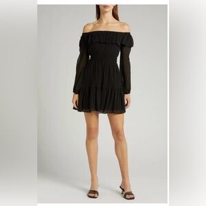 Paige Siene Off The Shoulder Black Silk  Women’s Mini Dress Size 8 NWT